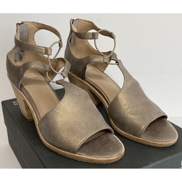 Eileen Fisher Sandals Womens US 9.5 Lou Platinum Metallic Suede Block Heel Coast - Picture 2 of 15